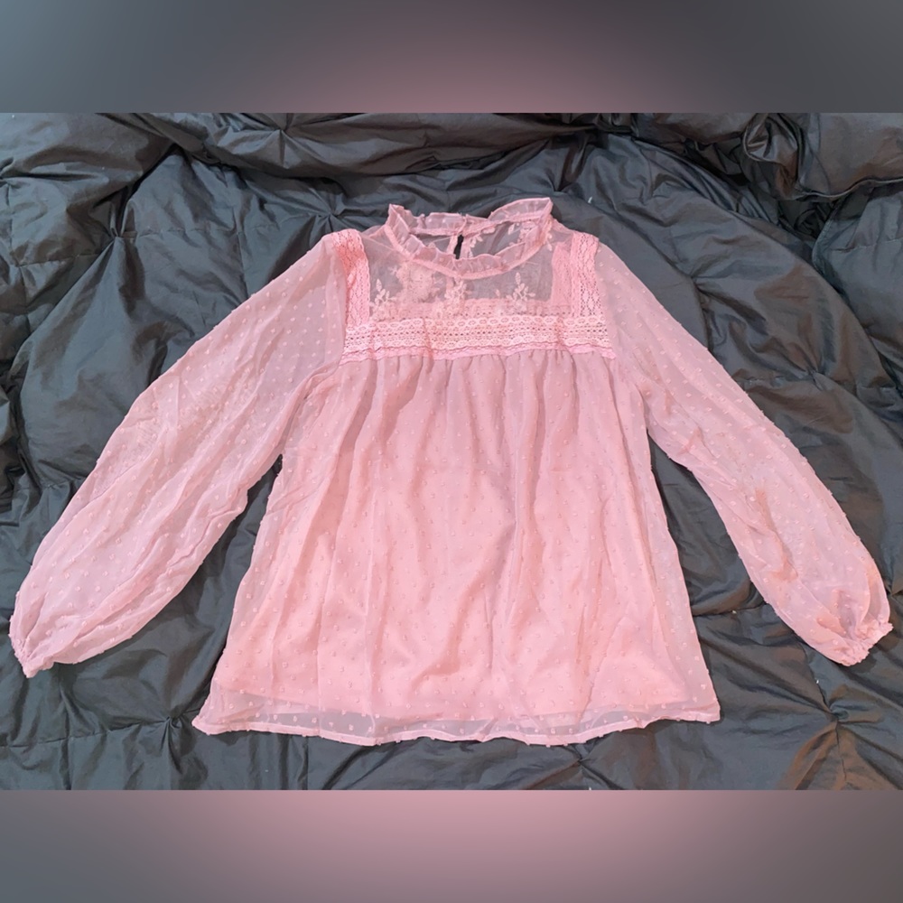 Pretty Pink Blouse long sleeve blouse with lace